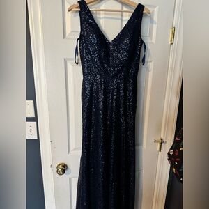 Mori Lee Midnight Blue Sequin Formal Prom Evening Dress